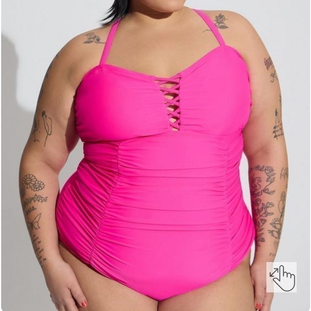 Torrid  slim fixed wireless Lattice front one piece swimsuit